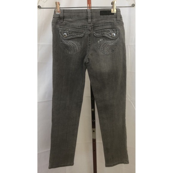 Mudd Girls Gray Embroidered Flap Pocket Skinny Jeans Size 10 S - Picture 2 of 4